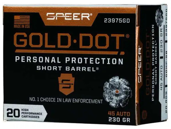 GOLD DOT 45ACP 230G GDHP SHORT BARREL 20RD BX/200RD CASE CCI23975GD