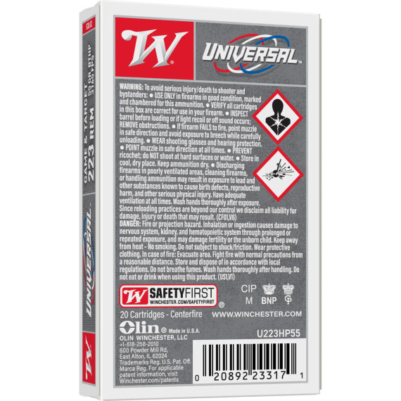 WINCHESTER 223 REM 55 FMJ WIN LC 20RD 20 RD/BX 50 BX/CS WINCU223HP55