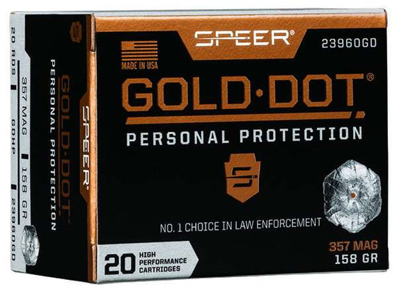 SPEER 357 MAG 158 GR GDHP AMMO 20 RD/BX 10 BX/CS SPEE23960GD