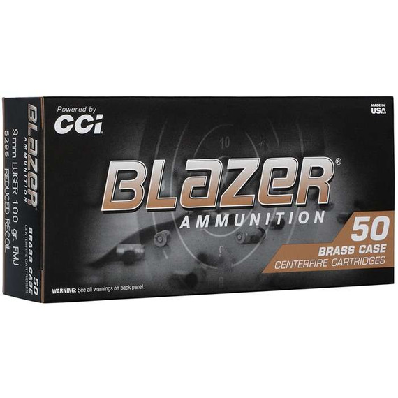 CCI 9MM LUGER 100GR FMJ BLAZER BRASS 50 RD/BX 20 BX/CS CCI5296 CCI 9MM LUGER 100GR FMJ BLAZER BRASS 50 RD/BX 20 BX/CS CCI5296