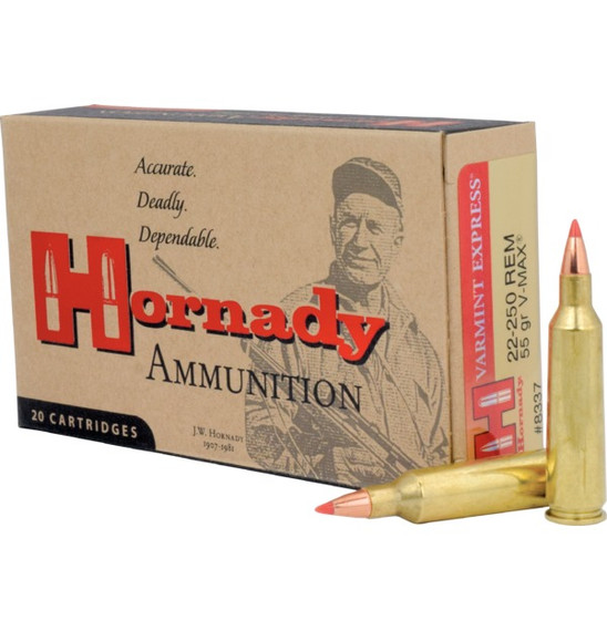 HORNADY VARMINT EXPRESS 22-250 55GR V-MAX 20RD BX 200RD CASE HORN8337