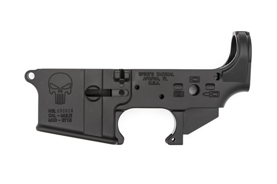 SPIKES TACTICAL STRIPPED LOWER RECEIVER, MULTI CAL, PUNISHER LOGO--COSMETIC BLEM SPIKSTLS015-BLEM