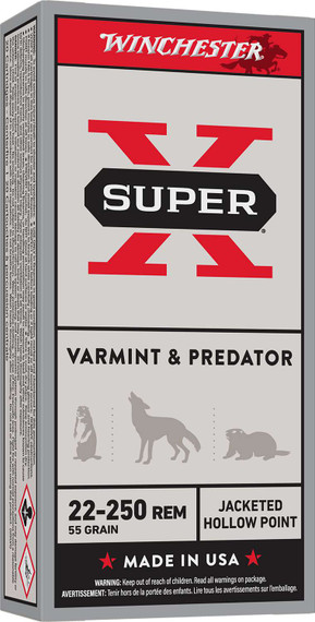 WINCHESTER 22-250 REM 55 JHP SX 20 RD/BX 10 BX/CS WINCX22250HP