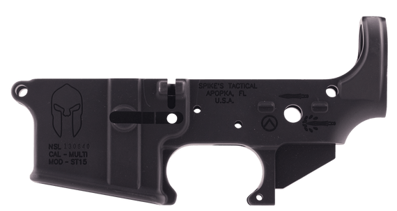 SPIKES TACTICAL STRIPPED LOWER RECEIVER MULTI CAL SPARTAN LOGO--COSMETIC BLEM SPIKSTLS021-BLEM