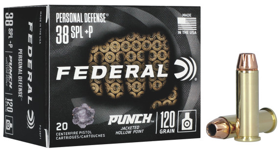 FEDERAL 38 SPECIAL+P 120GR PUNCH JHP 20 RD/BX 10 BX/CS FEDEPD38P1