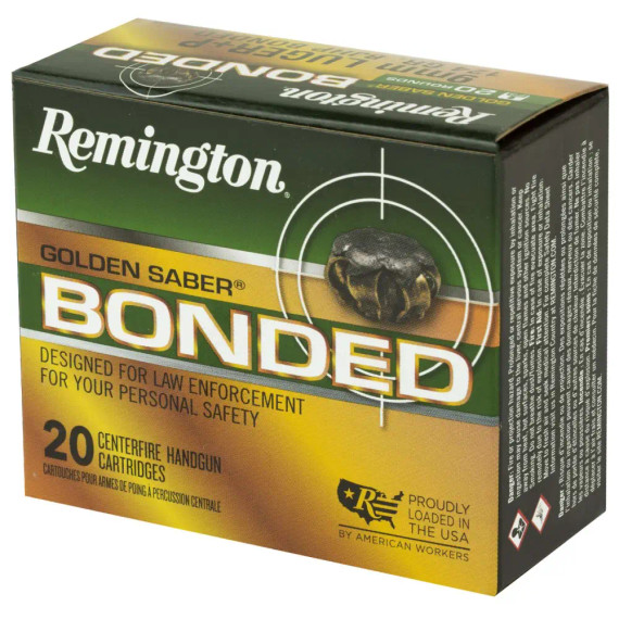 REMINGTON 9MM LUGER +P 124GR BJHP GOLDEN SABER BONDED 20 RD/BX 25 BX/CS REMI29341