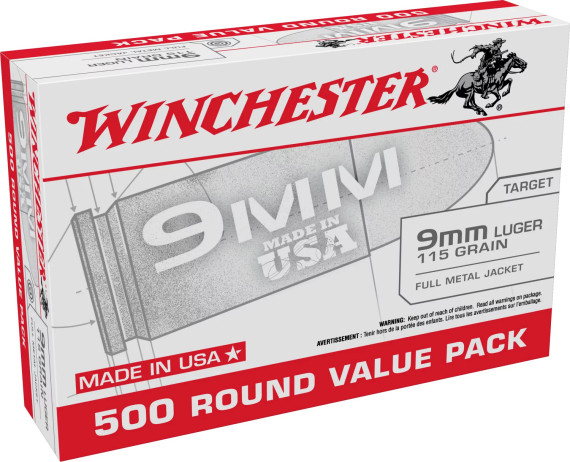 WINCHESTER 9 MM LUGER WIN 115 FMJ WINCHESTER 500 RD/BX 2 BX/CS WINCUSA9MMVP5