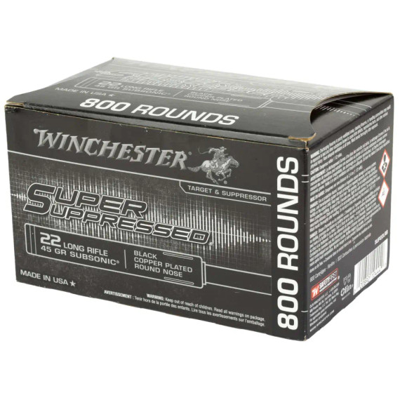 WINCHESTER 22 LR SUPER SUPRESSED RN CP 45 GR SUBSONIC 800 RD/BX 2 BX/CS WINCSUP22LRB