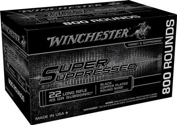 WINCHESTER 22 LR SUPER SUPRESSED RN CP 45 GR SUBSONIC 800 RD/BX 2 BX/CS WINCSUP22LRB