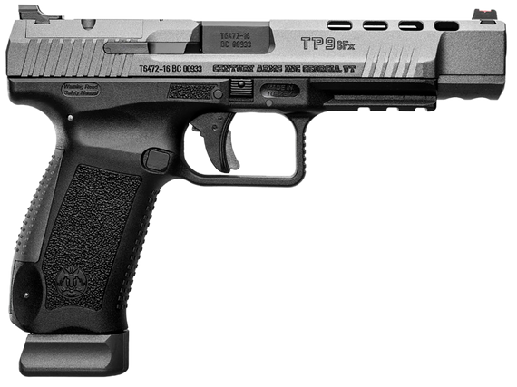 Canik HG4192GN TP9 SFx 9mm Luger 10+1 5.20" Tungsten Gray Match Grade Barrel, Black Lightening Cut/Optic Cut/Serrated Steel Slide, Black Polymer Frame w/Picatinny Rail, Interchangeable Backstrap Grip 169884