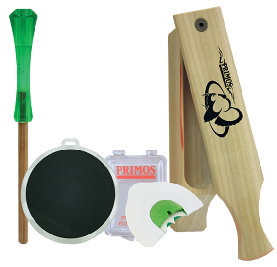 Primos 272 Turkey Caller Starter Pack  Attracts Turkeys, Includes Sonic Dome Mouth Call, Sonic Dome Slate Call, Slim Striker & Double Sided Box Call 329