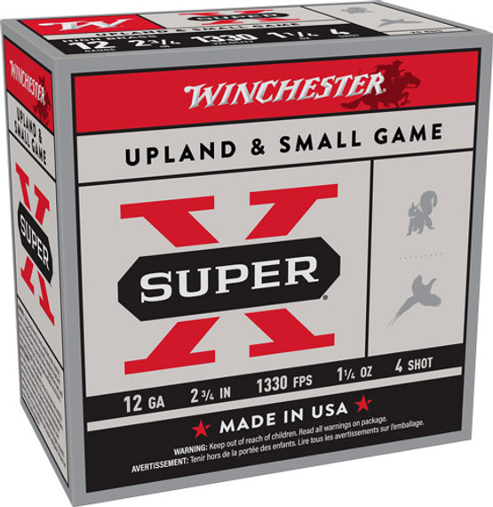 WINCHESTER SUPER-X 12GA 2.75"1-1/4OZ #4 1330FPS 25RD 10BX/C AX124