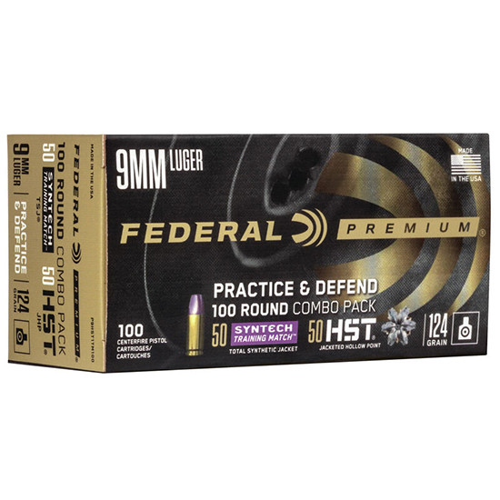 FED PREMIUM 9MM 124GR PRACTICE  DEFEND 100/5 FED P9HST1TM100