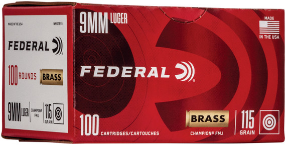 FED CHAMPION BRASS CASE 9MM 115GR FMJ 100/5 FED WM51991