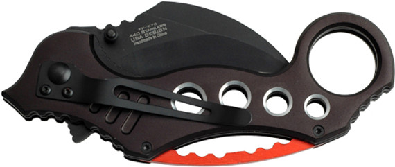 MC TAC-FORCE 2.5" HAWKBILL</br>BLADE FOLDER BLACK/RED TF578BK