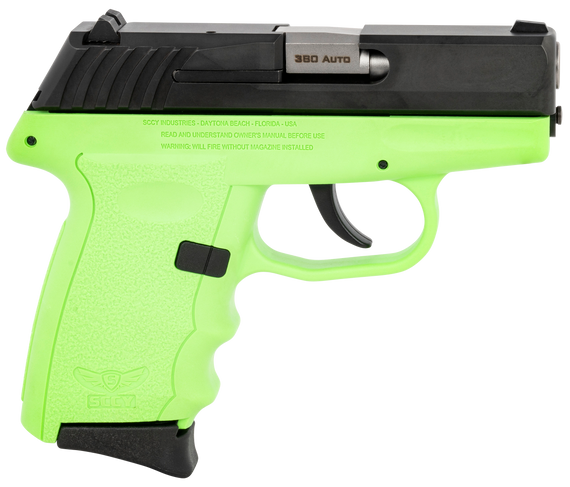 SCCY Industries CPX-3CBLG CPX-3  380 ACP 10+1 3.10" Lime Green Polymer Serrated Black Nitride SS Slide Finger Grooved Lime Green Polymer Grip 144560