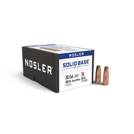 Nosler Solid Base Round Nose Rifle Bullets .30 Cal .308" 150 gr 50/ct NO38058