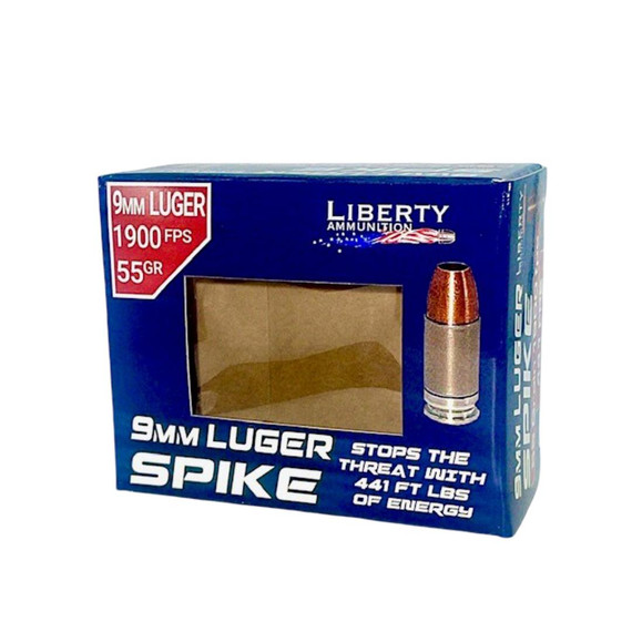 Liberty Spike Handgun Ammunition 9mm Luger 55gr HP 1900 fps 20/ct IVLASPI9MM552000