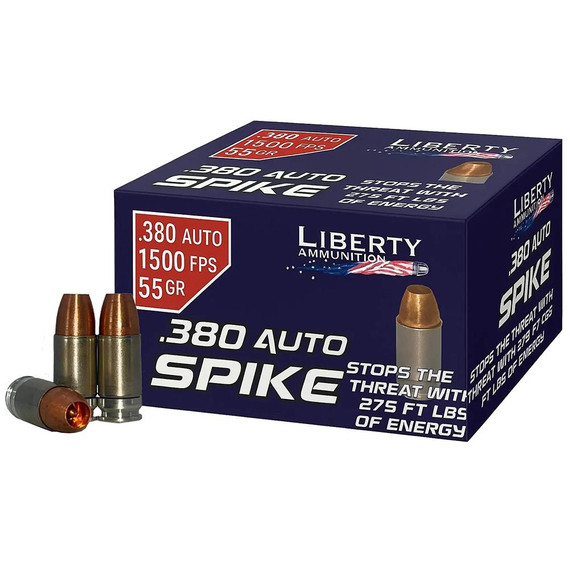 Liberty Spike Handgun Ammunition .380 Auto 55gr HP 1500 fps 20/ct IVLASPI380551500