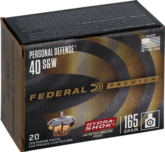 FEDERAL PREMIUM 40 SW 165GR</br>HYDRA-SHOK JHP 20RD 25BX/CS AP40HS3