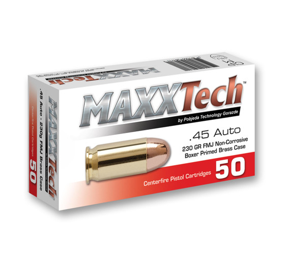 Maxxtech Brass Casefire Handgun Ammunition .45 ACP 230 gr FMJ  50/ct TLPTGB45B
