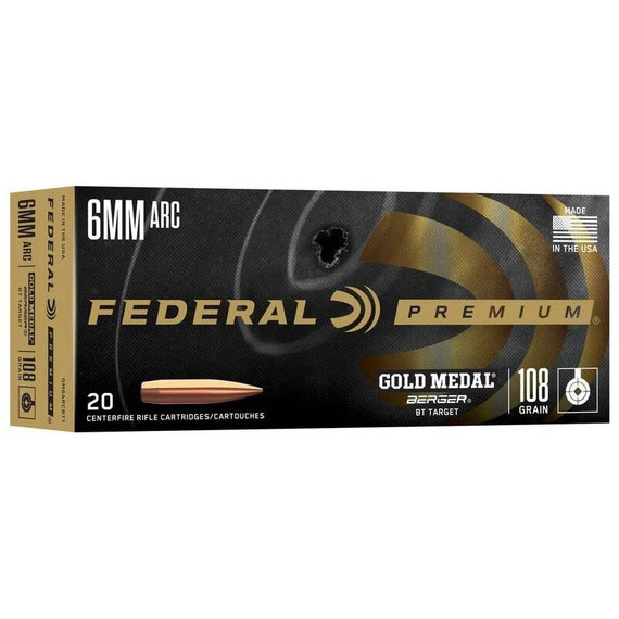 Federal Gold Medal Berger Rifle Ammunition 6mm ARC 108gr OTM 2950 fps 20/ct FAGM6ARCBT1