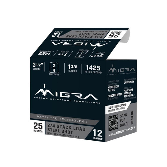 Migra Steel Waterfowl Stacked Shotshells 12ga 3.5" 1-3/8oz 1425 fps #2 & #4 25/ct ERM12LSS24