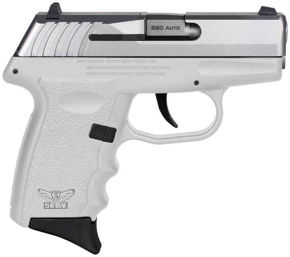 SCCY Industries CPX-3TTWT CPX-3  Sub-Compact Frame 380 ACP 10+1, 3.10" Stainless Quadlock Barrel, Serrated Stainless Steel Slide, White Polymer Frame w/Finger Grooves, No Safety, Right Hand 144567