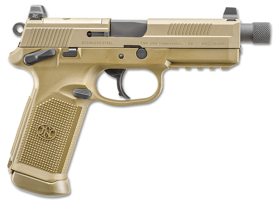 FN 66101635 FNX Tactical Bundle 45 ACP 10+1 5.30" Black Steel Threaded Barrel, Flat Dark Earth Serrated Stainless Steel Slide & Polymer Frame w/Picatinny Rail, Ambidextrous, 5 Magazines 153554