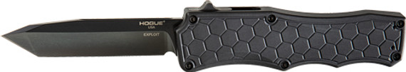 HOGUE EXPLOIT 3.5" OTF AUTOALUMINUM TANTO BLADE MATTE BLK 34046