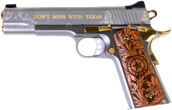 Cnc Firearms CNCTEX1911 Kimber 1911 Texan 45 ACP 7+1 5" Stainless Steel Barrel, Stainless Engraved "The Texan"/Serrated Steel Slide, Stainless Steel Frame, Texas Mesquite Grip 173972