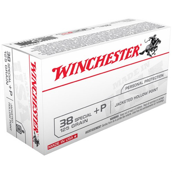 WINCHESTER USA 38 SPL +P 125GR JHP 50/BX 250209819