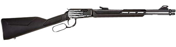 Rossi RL22W201SYEN18 Rio Bravo  Full Size, Lever Action 22 WMR 12+1, 20" Polished Black Steel Barrel, Polished Black w/Lighting US Flag Engraving Steel Receiver, Black Fixed Stock, Right Hand 154822