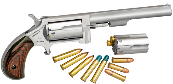 North American Arms SWC4 Sidewinder *CA Compliant 22 LR or 22 WMR 5rd 4" Barrel, Overall Stainless Steel Finish & Rosewood Birdshead Grip Includes Cylinder 84324