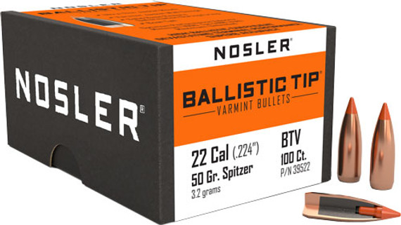 NOSLER BULLETS 22 CAL .22450GR BALLISTIC TIP 100CT N39522