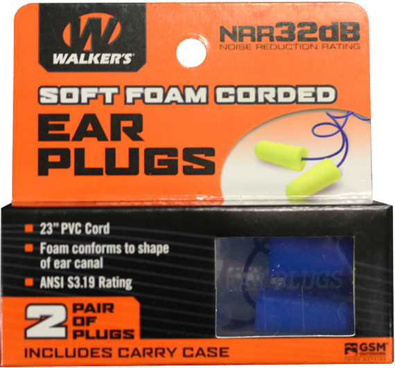 WALKERS EAR PLUGS PVC CORDEDFOAM 32dB YELLOW/BLUE 2PAIR EPCORDYL