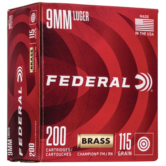 Federal Champion Training Handgun Ammuntion 9mm Luger 115 gr FMJ 1125 fps 200/ct FAWM51992