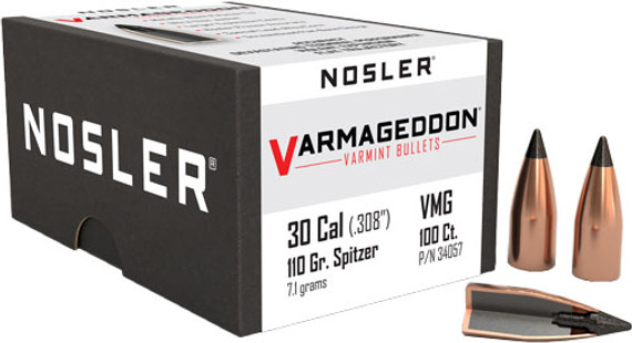 NOSLER BULLETS 30 CAL .308110GR VARMAGEDDON TIPPED 100CT N34057