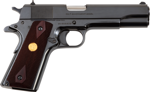 Colt Mfg O1911CRB 1911 Government 45 ACP 7+1 5" Stainless National Match Barrel, Polished Blued Serrated Steel Slide & Frame w/Beavertail, Wood Grip 127282