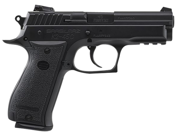SAR USA K245CBL K2  Compact 45 ACP 13+1 4.70" Black Steel Barrel, Black Oxide Steel Serrated Slide, Black Oxide Steel Frame w/Beavertail & Picatinny Rail, Black Polymer Grip, Right Hand 121063