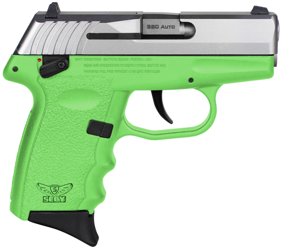SCCY Industries CPX-4TTLG CPX-4  380 ACP 10+1 2.96" Lime Green Polymer Serrated SS Slide Finger Grooved Lime Green Polymer Grip 144590