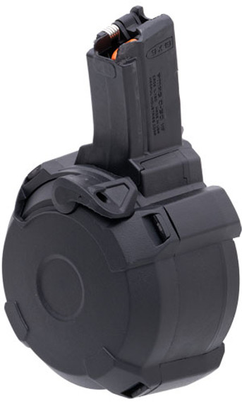 MAGPUL MAGAZINE PMAG 9MM</br>D-50 MP HK94/MP5 50RD DRUM BL! MAG1181BLK