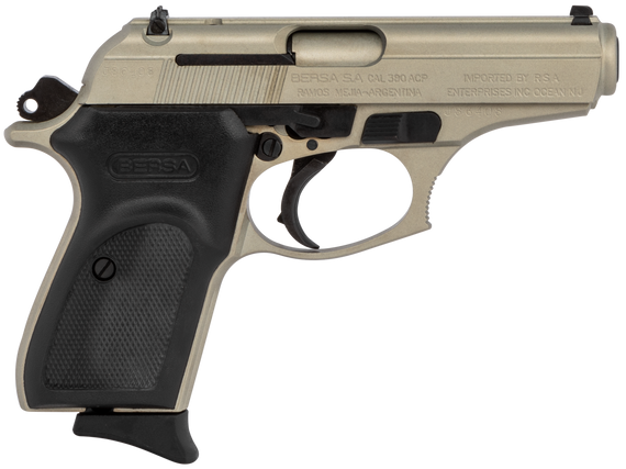 Bersa T380NKL8 Thunder  Micro-Compact Frame 380 ACP 8+1, 3.50" Satin Nickel Steel Barrel, Serrated Steel Slide & Aluminum Frame 139423