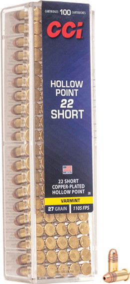 CCI 22 SHORT 27GR LEAD-HP</br>1080FPS 100RD 50BX/CS A0028