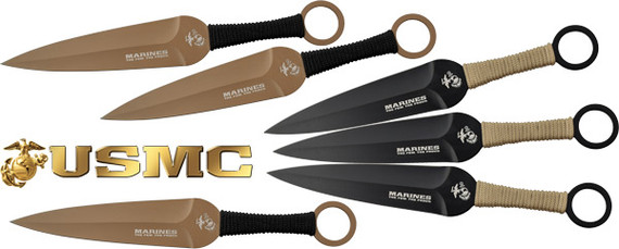 MC USMC 9" SPEAR POINTTHROWING KNIVES 6-PACK BLK/FDE MT0016CS