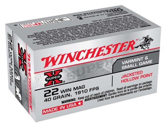 WINCHESTER SUPER-X 22WMR 40GRJHP 1910FPS 50RD 40BX/CS AX22MH