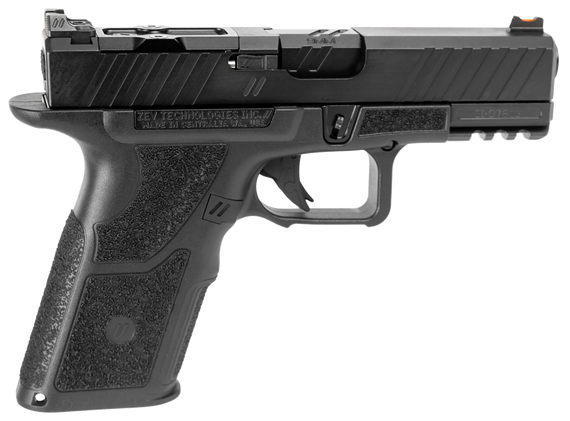 ZEV OZ9XDUTYSS OZ9 Duty Compact X 9mm Luger 17+1 4", Black, Serrated Stainless Steel Slide with Optic Cut, X-Grip Polymer Frame with Picatinny Rail, Fiber Optic Combat Sights 151036
