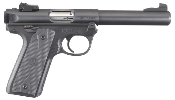 Ruger  Mark IV 22/45 22 LR 10+1, 5.50" Stainless Bull Barrel, Blued Drilled & Tapped Steel Receiver & Polymer Frame,  Black Checkered Polymer Grip Ambidextrous 161596
