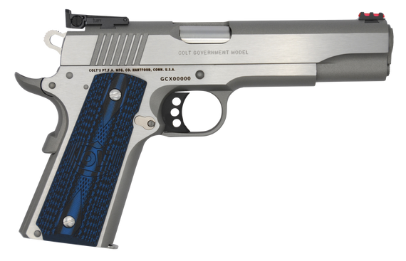 Colt Mfg O5072GCL Gold Cup Lite  9mm Luger 8+1 5" Stainless National Match Barrel, Stainless Steel Serrated Slide, Stainless Steel Frame w/Beavertail, Blue Scalloped G10 Grip, Ambidextrous 104960