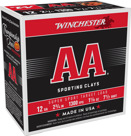 WINCHESTER AA 12GA 2.75"1-1/8OZ #7.5 1300FPS 250R CASE AASC1275